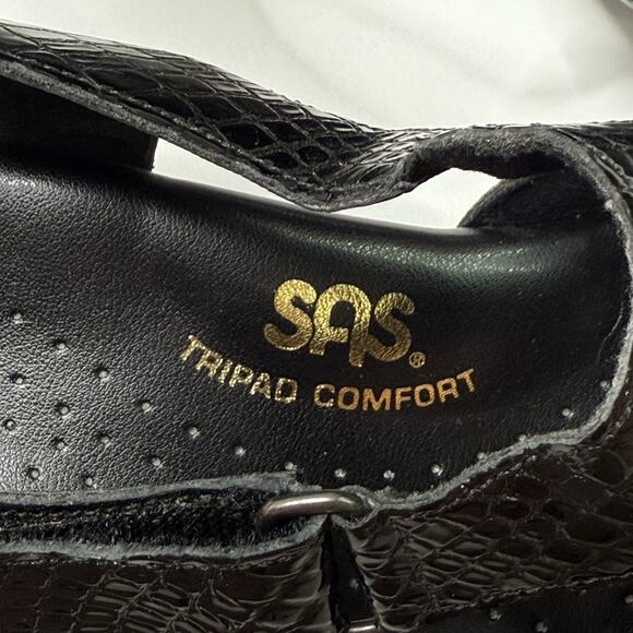 SAS Womens Suntimer Sandals Sz 9 M Black Crocodile Print Leather Hook/Loop USA - Picture 6 of 10